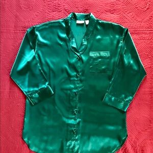 Victoria Secret Green Satin Sleep Shirt Sz L